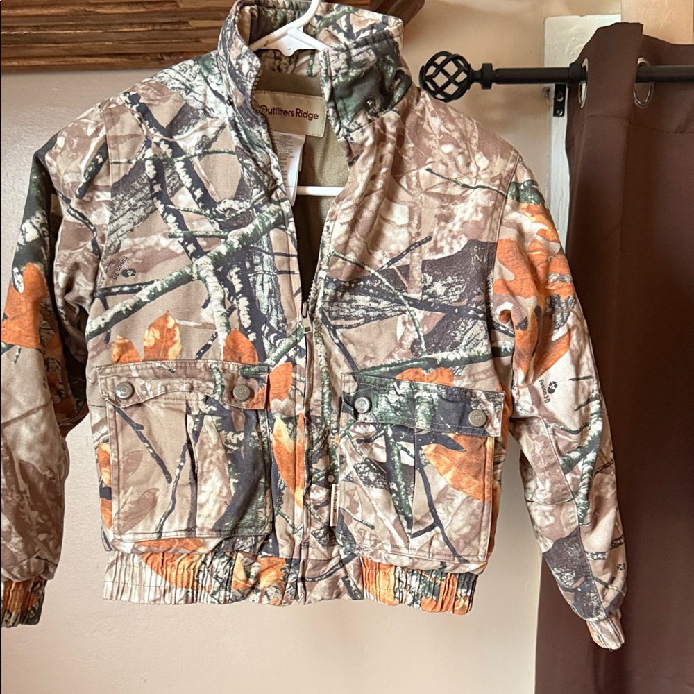 Youth Camo Puffer Jacket - Orange and Green